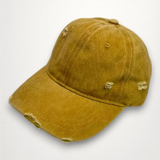 Unisex Frayed Plain Color Baseball Cap Yellow Y2K Streetwear Adjustable