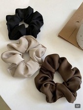 3-Pack Satin Solid Hair Scrunchies Hair Ties Multicolor 9cm/3.54in