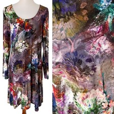 Karen Kane Long Sleeve Abstract Watercolor Art A-Line Stretchy Slinky Dress XL