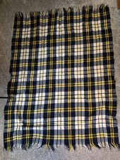 Vintage Wool Fringed Plaid Throw Blanket Needs Minor Repair