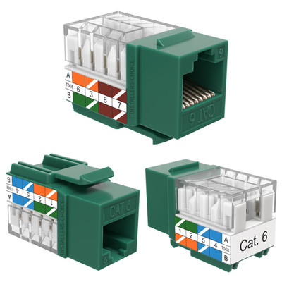 20-Pack Cat6 45° Angled Keystone Jack RJ45 110 Punchdown 8P8C Green Ethernet