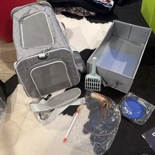 Airline-Approved Cat Carrier 17x11x12 W/Travel Litterbox And Accessories Gray