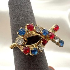 VTG Y2K Gold Tone Rhinestones Statement Bow Ring Women's Classic Fashion Jewelry