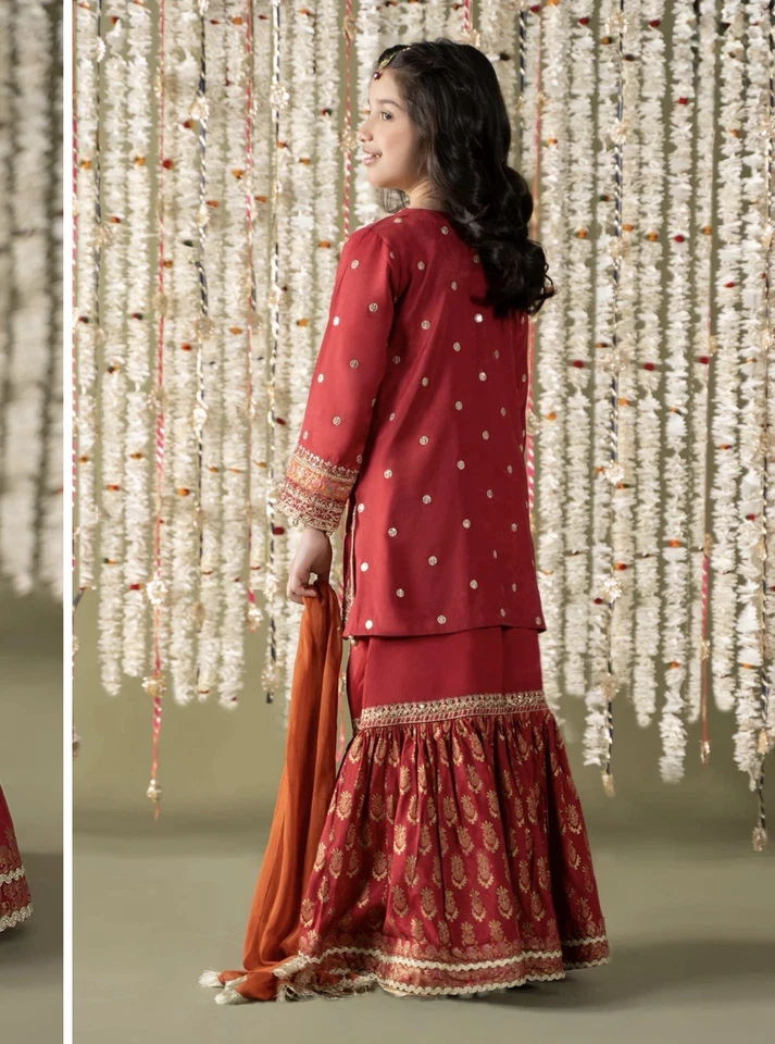 MariaB 3 Piece Embroidered Raw Silk Suit kids 4-6 size - Image 4 of 4