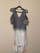 Cold-Shoulder Ombre Gray to White Dress with Floral Embroidery 19.5" p2p