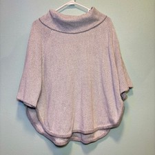 LOFT Outlet Gray  White Herringbone Cowl Neck Poncho Sweater M/L Petite
