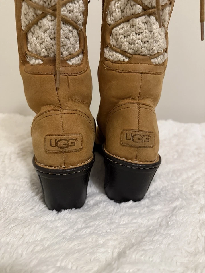 UGG Australia 1936 Skylair 及膝栗色楔形拉链靴 7 码/白色 — 第 3/4 张图片