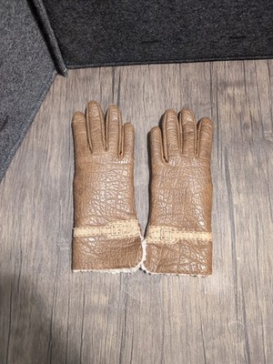 Vintage Brown Vinyl Gloves With A Cotton Faux Sherpa Lining 