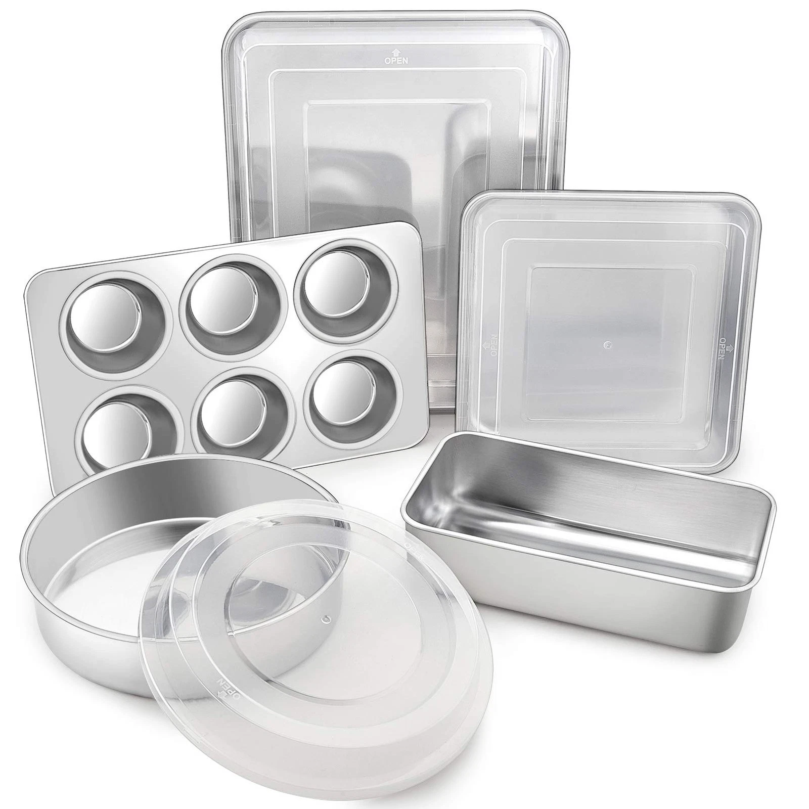 Stainless Steel Bakeware Set of 8, Baking Roasting Pan Set with Lid, Lasagna ...