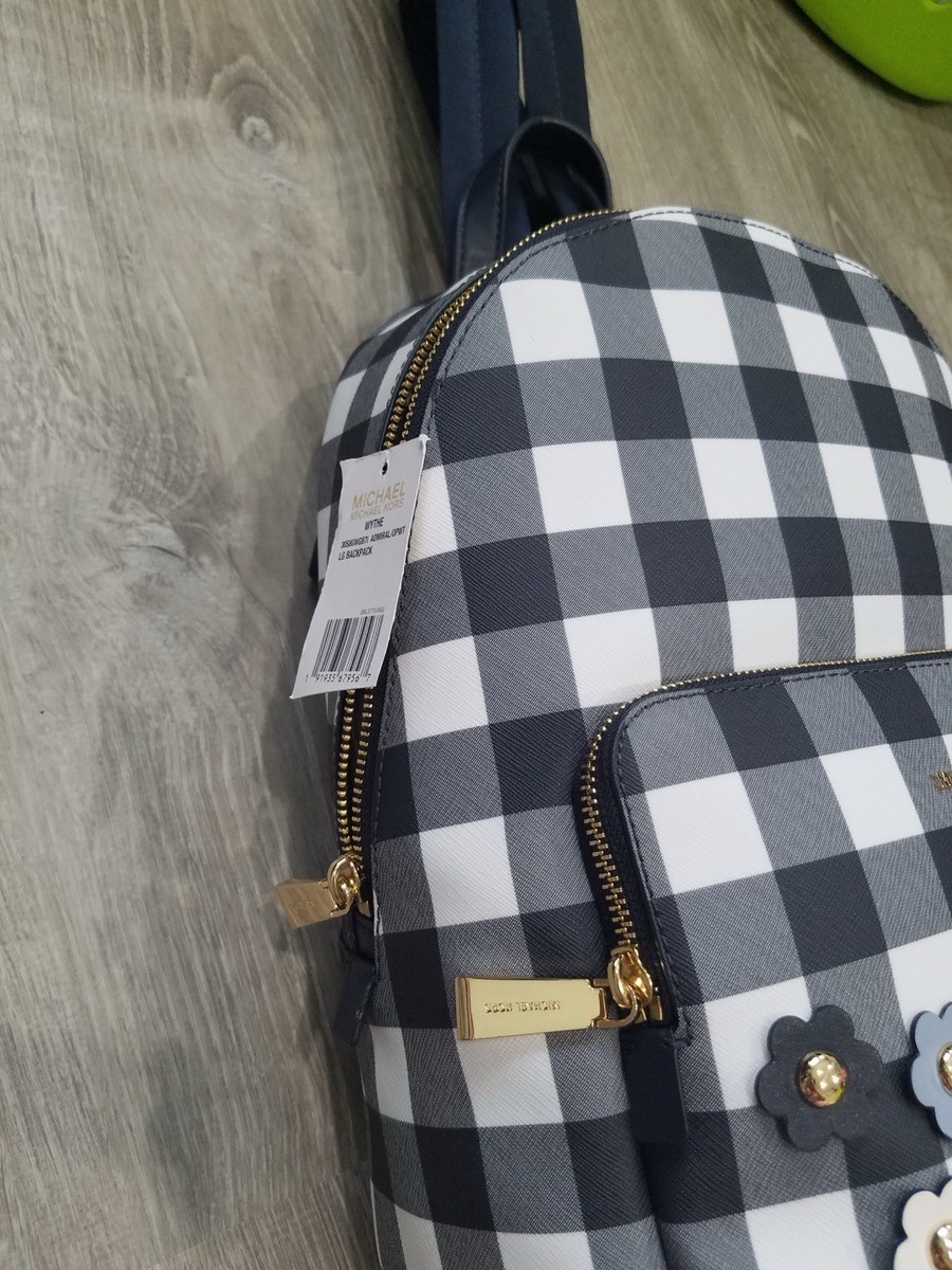 Michael Kors Checkered Flower Applique Backpack Navy White  display picture 1