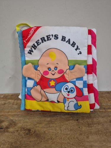Vintage 80s Playskool First Where's Baby Cloth Fabric Book Rattles & Squeaks.