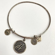 Vintage 70s Initial A Charm Bangle Bracelet Silver Tone Adjustable Retro Jewelry