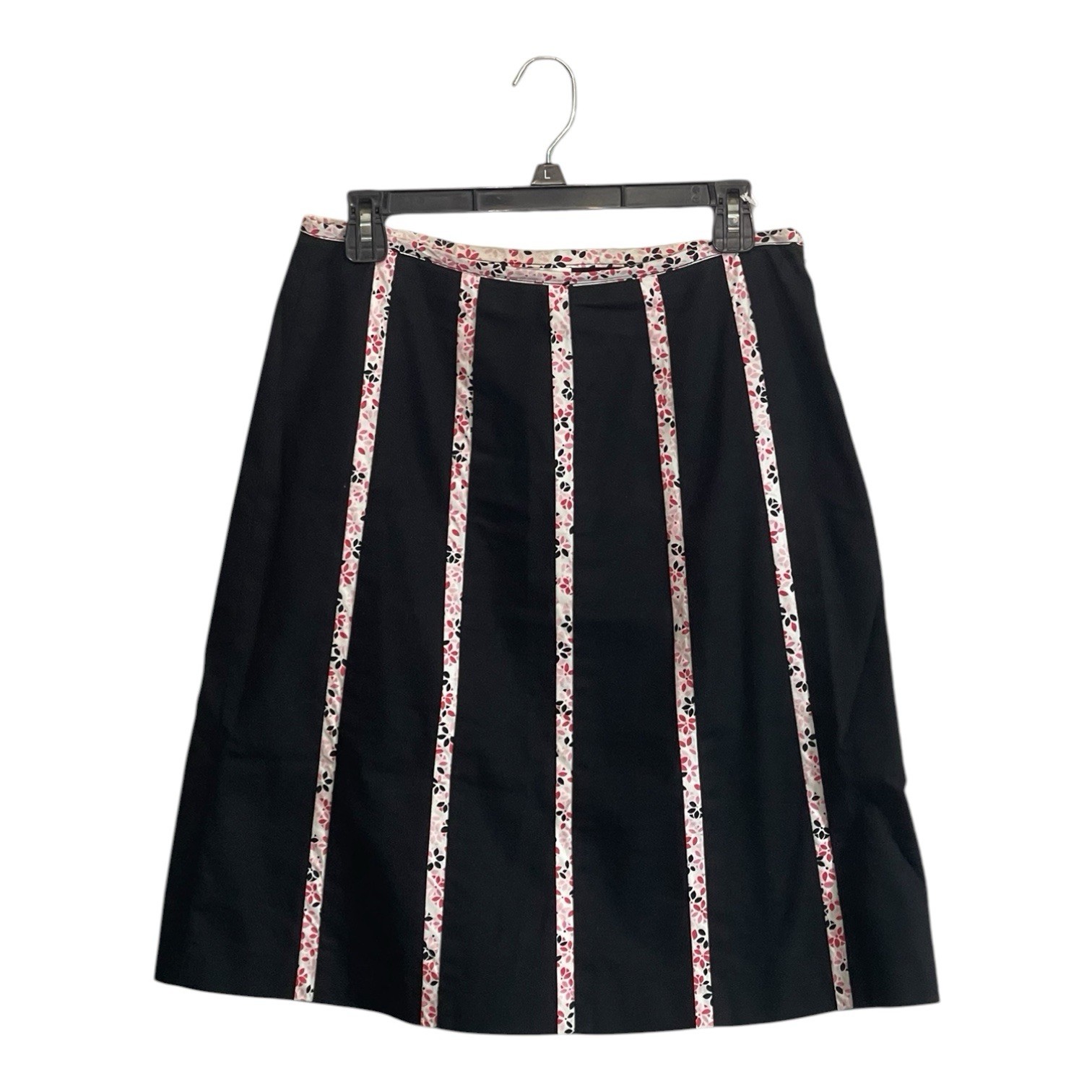 Vtg Talbots A-line Skirt Sz 8 Black with Floral Vertical Ribbons Y2K Whimsy