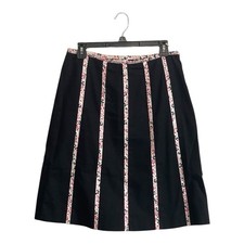Vtg Talbots A-line Skirt Sz 8 Black with Floral Vertical Ribbons Y2K Whimsy