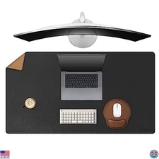 40" x 24" Leather Desk Mat, Reversible Cork & Leather, Waterproof Gaming Pad