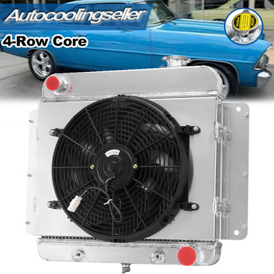 4-Row Radiator Shroud Fan Fit 1962-1967 Chevy Nova II Inline 6 Cyl V8 Conversion