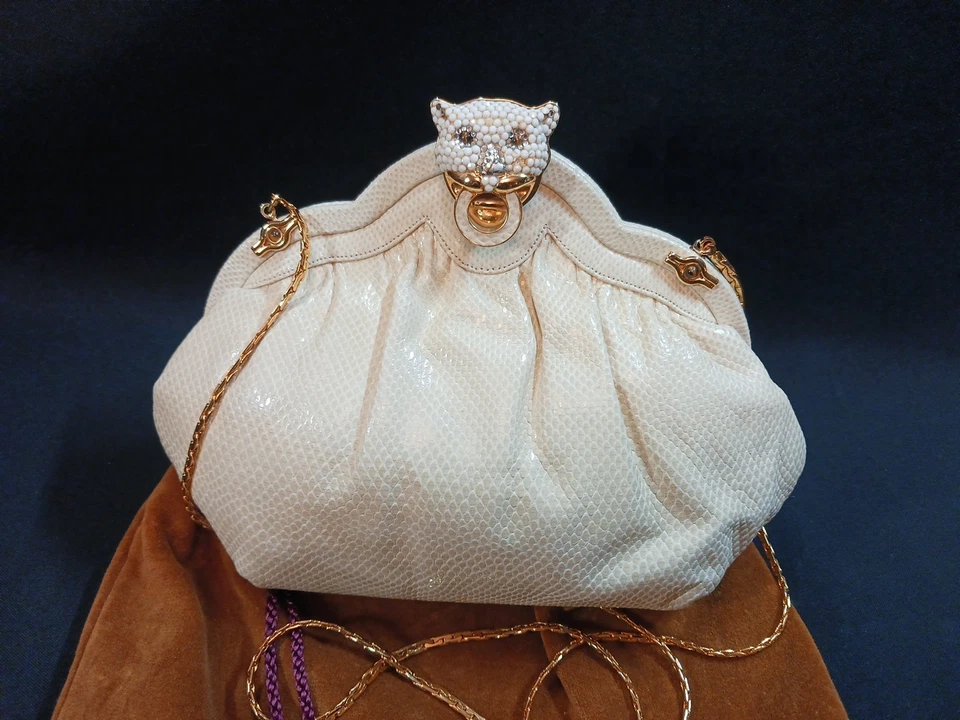 Vintage Finesse La Model Python Snakeskin Jeweled Convertible Clutch Purse RARE - Image 4 of 4