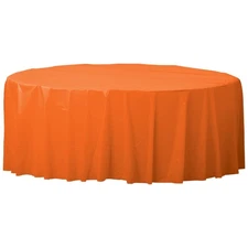 Amscan Round Plastic Party Tablecovers, 84", Orange Peel