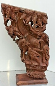 1 ANTIQUE 19TH CENTURY ASIAN ART HAND CARVED WOOD CORBEL ARCHITECTURAL SALVAGE 