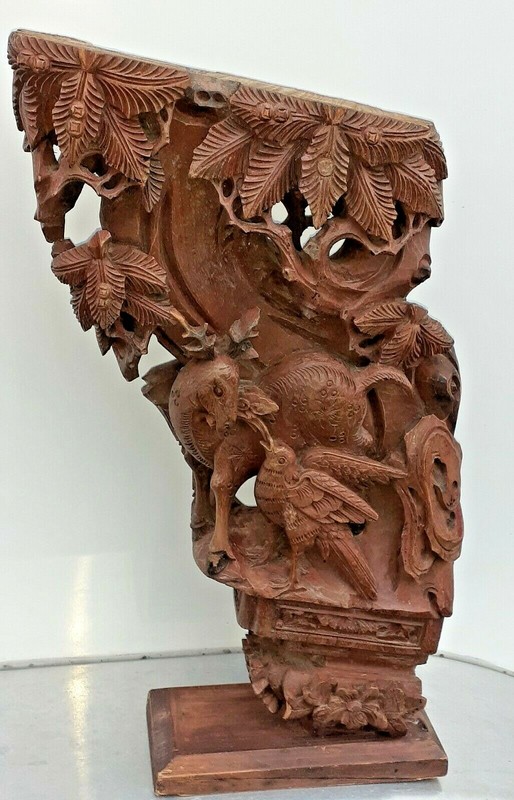 1 ANTIQUE 19TH CENTURY ASIAN ART HAND CARVED WOOD CORBEL ARCHITECTURAL SALVAGE 