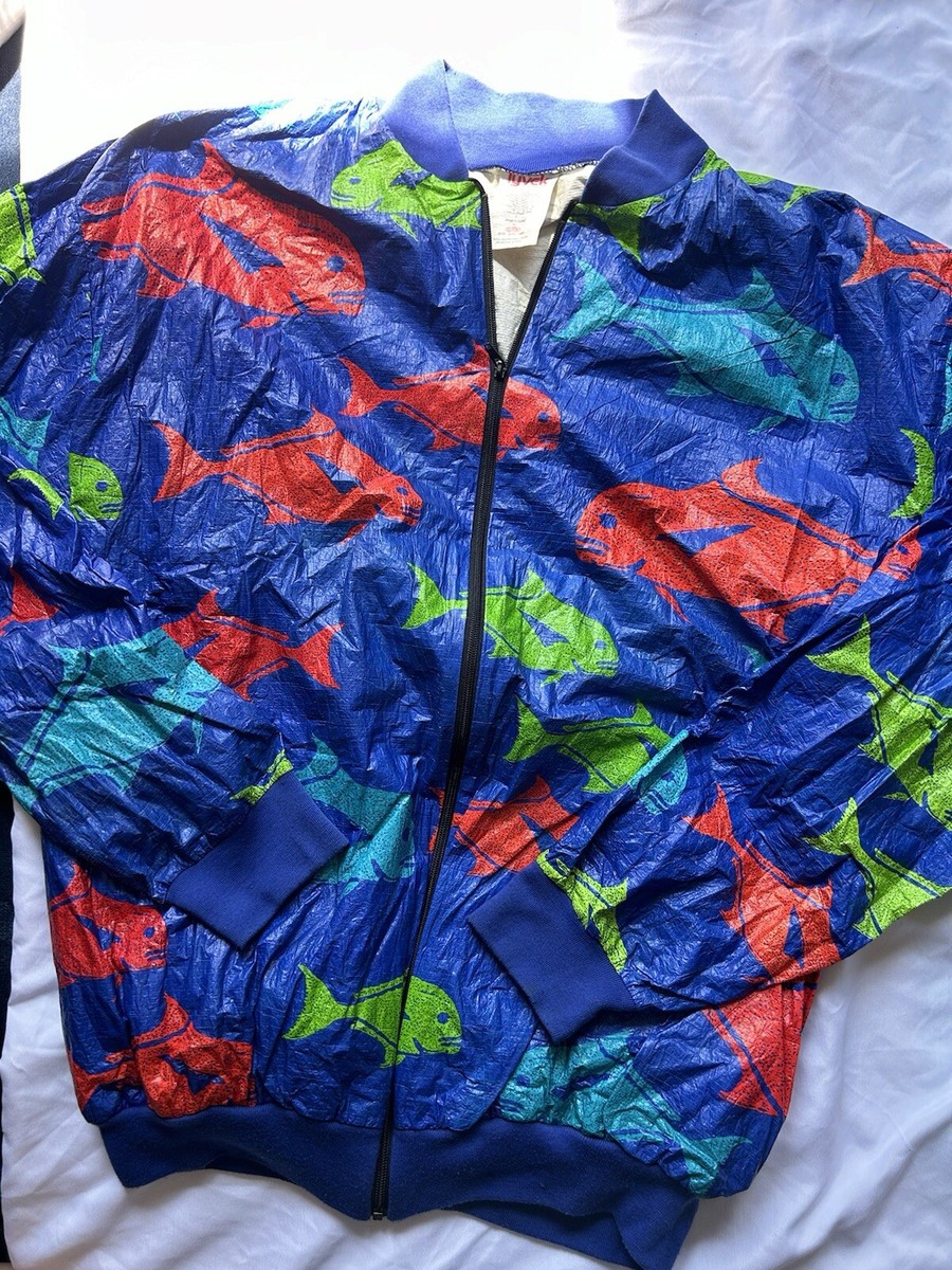 Vintage Colorful Fish Windbreaker 80s Tyvek Jacket Dupoint