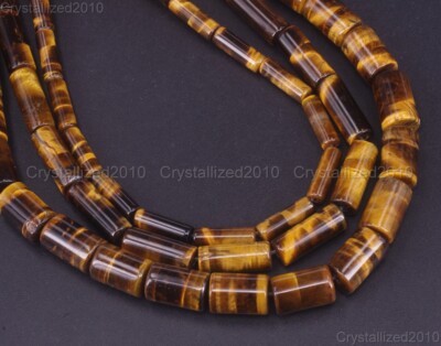 Natural Gemstone Tiger's Eye Tube Spacer Beads 4mm 6mm 8mm 10mm 12mm 16mm 15.5''