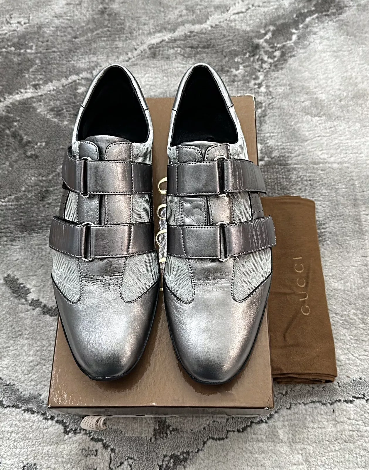 Baskets homme authentique vintage Gucci double sangle argent US11 EU44,5 UK 10,5