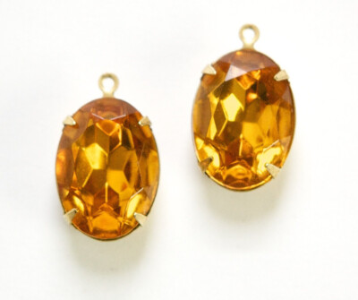Vintage Faceted Topaz Stones 1 Loop Brass Setting 18x13mm ovl003XX