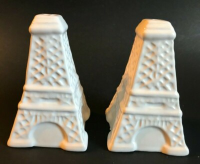 NEW ~ AMERICAN ATELIER ~ WHITE CERAMIC ''EIFFEL TOWER''  SALT & PEPPER SHAKER SET