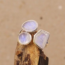 Rainbow Moonstone Ring,Front Open Silver Ring Size 8,Sterling 925 Silver Jewelry