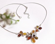 Bernstein Collier Silber 925 braun grün gelb 41-56 cm echt Sterlingsilber bc90