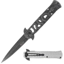 8.5" DARK FANTASY BLADES EDC FOLDING POCKET KNIFE w/ POCKET CLIP SILVER