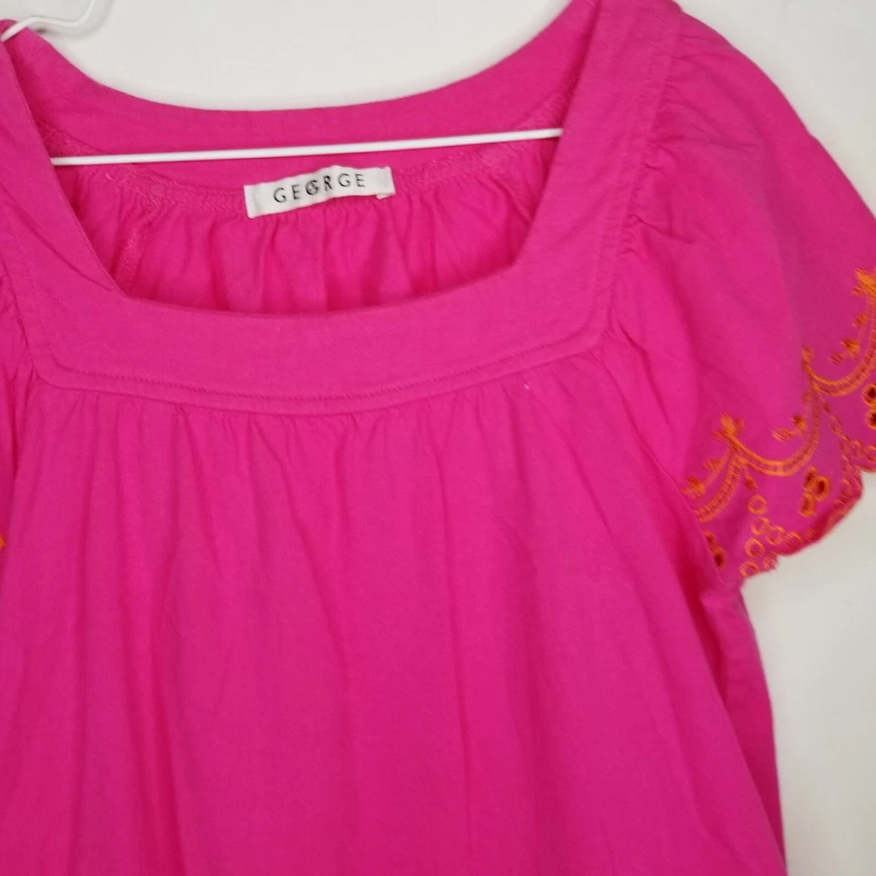 复古 90 年代 Y2K 粉红色农民上衣橙色刺绣女孩 10-11 码 — 第 3/4 张图片