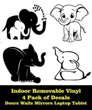 Baby Elephant 4 Pack Indoor Removable Black Vinyl Decal Wall Mirror Door Laptop
