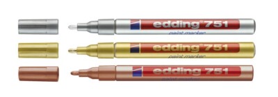 3 x Edding 751 Lackmarker Lackmalstift Lackstift 1-2 mm silber, kupfer, gold Set