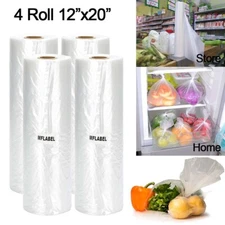 1400 Plastic Produce Bags on Roll 12x20 Clear Kitchen Food Storage Bag 4 Rolls