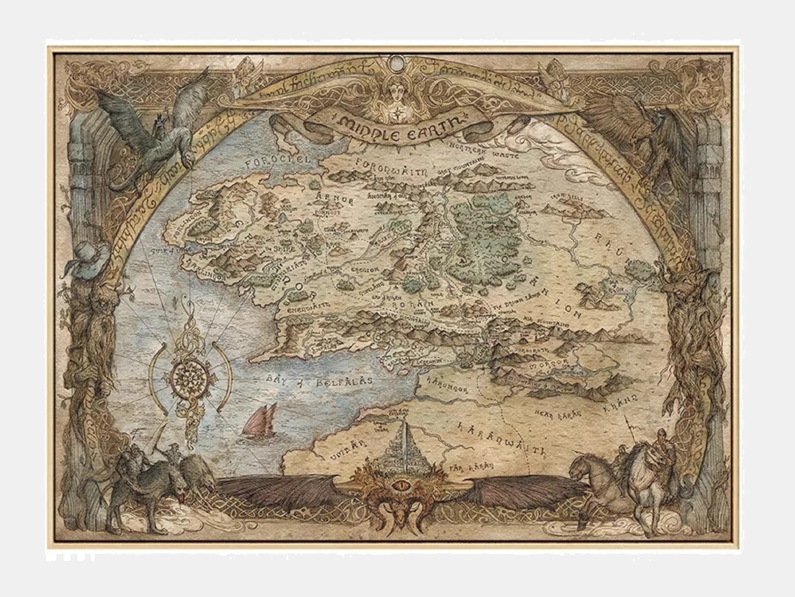 Cartel Poster Lienzo Mapa de la Tierra Media de El Señor de los anillos 36x26