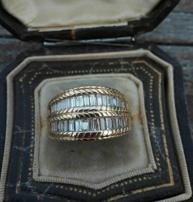 Channel Set Engagement Leaf Ring 14K Yellow Gold Over 3.10Ct Simulated Baguette