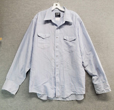 VINTAGE Wrangler Men Button Up Shirt 17.5 BlCowboy Cut Long Tails Pearl READ