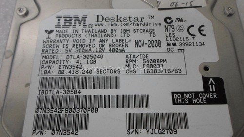 IBM DTLA-305040 07N3542 41.1GB 5400 RPM IDE Hard Drive TESTED - Picture 2 of 4