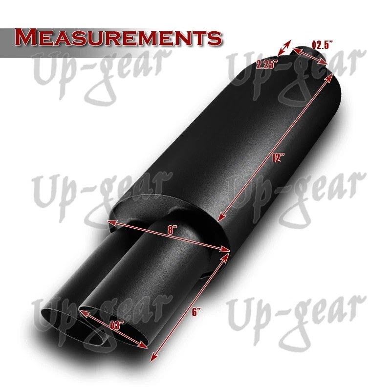 Silenciador de escape de acero inoxidable negro con doble punta inclinada universal de 3" entrada de 2,5" Foto 4 de 4