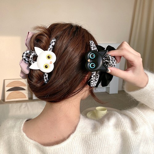 Kitty Cartoon Hair Claw Double-sided Design Large Bow Catch Clip Women Girl Cut - Picture 8 of 13