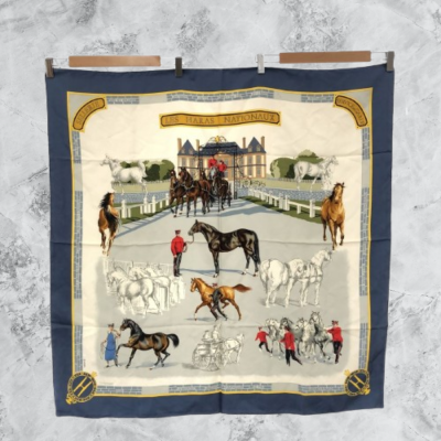 HERMES エルメス カレ90 LES HARAS NATIONAUX HERMES Carre 90 LES HARAS NATIONAUX Silk Scarf Navy W 90cm Japan