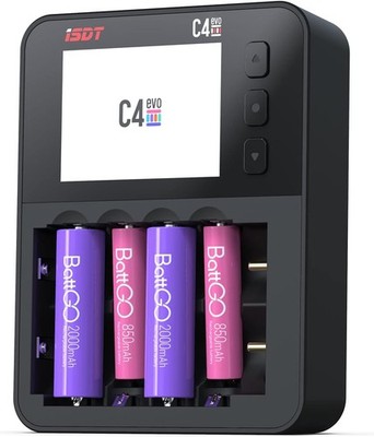ISDT C4 EVO Akku-Ladegerät 6 Kanäle 18650 21700 26650 4 AA AAA 3,0 A USB-C