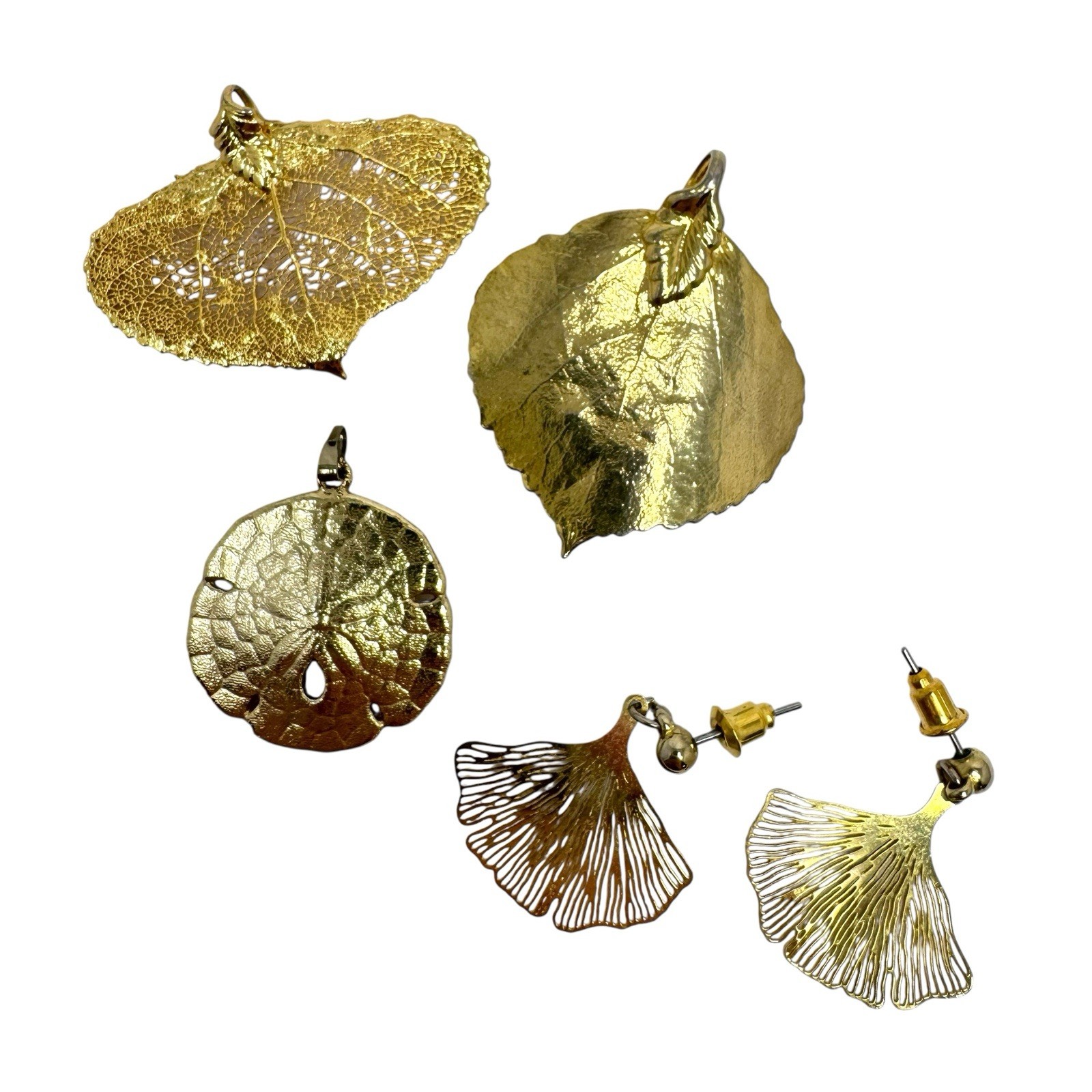 Vintage Lot of Gold Dipped Leaf Pendants & Ginkgo… - image 1