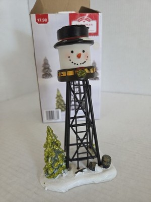 Christmas Village Holiday Time Snowman Water Tower w/Box