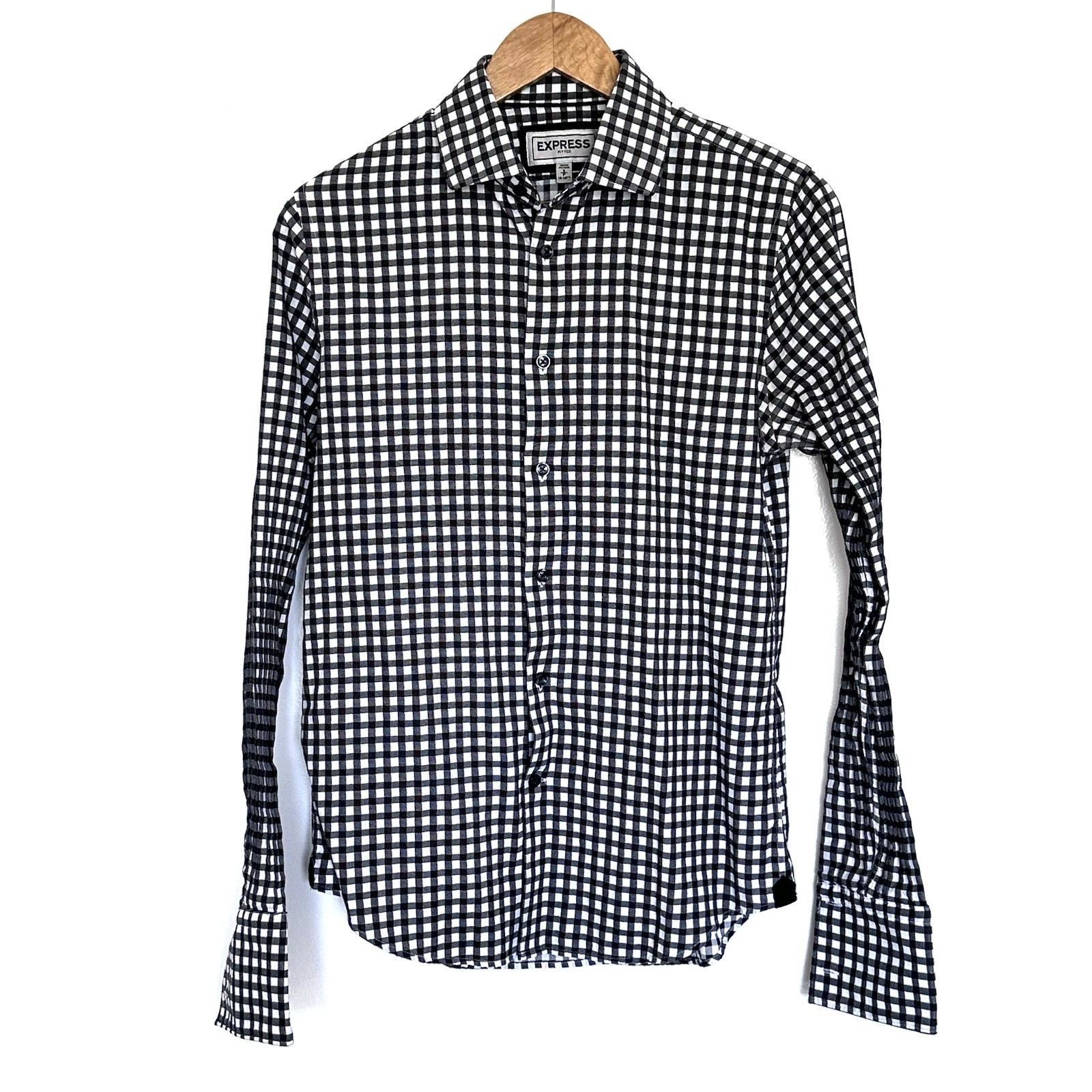 Express Shirt Men’s Small Black White Cotton Button Down Long Sleeve Collar Top