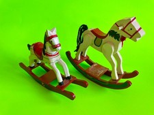 Lot of 2 Hand Painted Wood Rocking Horse glider White Toy Christmas