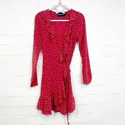 Realisation Par Alexandra Wrap Dress Red Star Long Sleeve Ruffle Silk Size XS