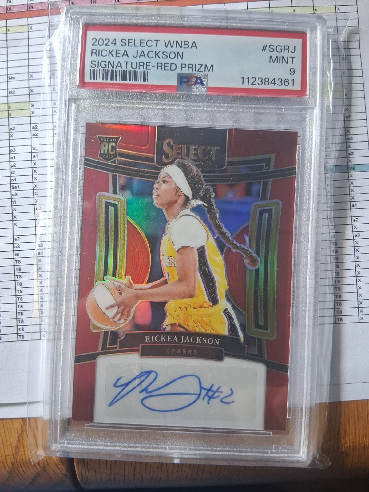 2024 RICKEA JACKSON PSA 9 AUTO PANINI SELECT WNBA SIGNATURE RED PRIZM RC  37/99 